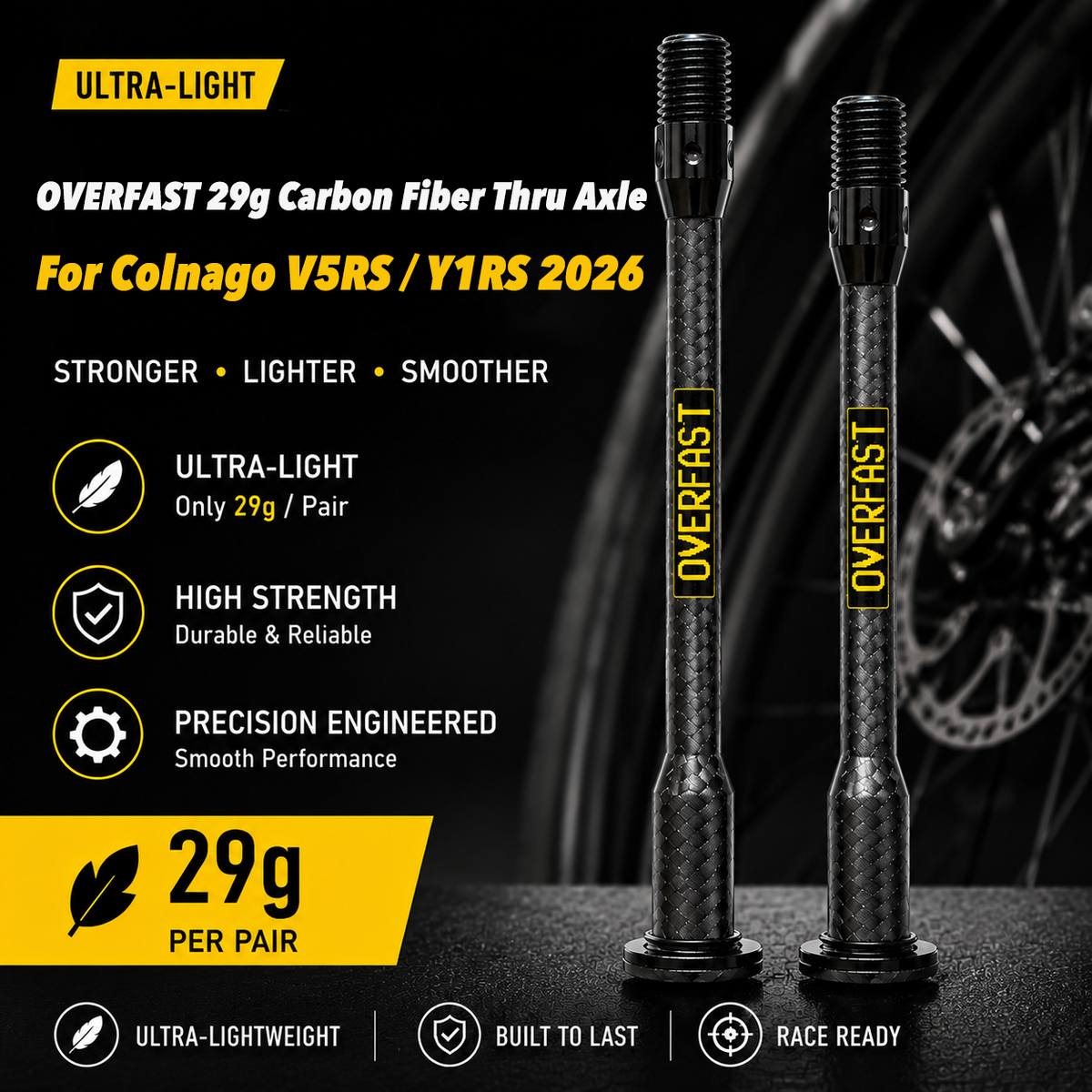 OVERFAST 29g Ultra-Light Carbon Fiber Thru Axle Set for Colnago V5RS / Y1RS 2026