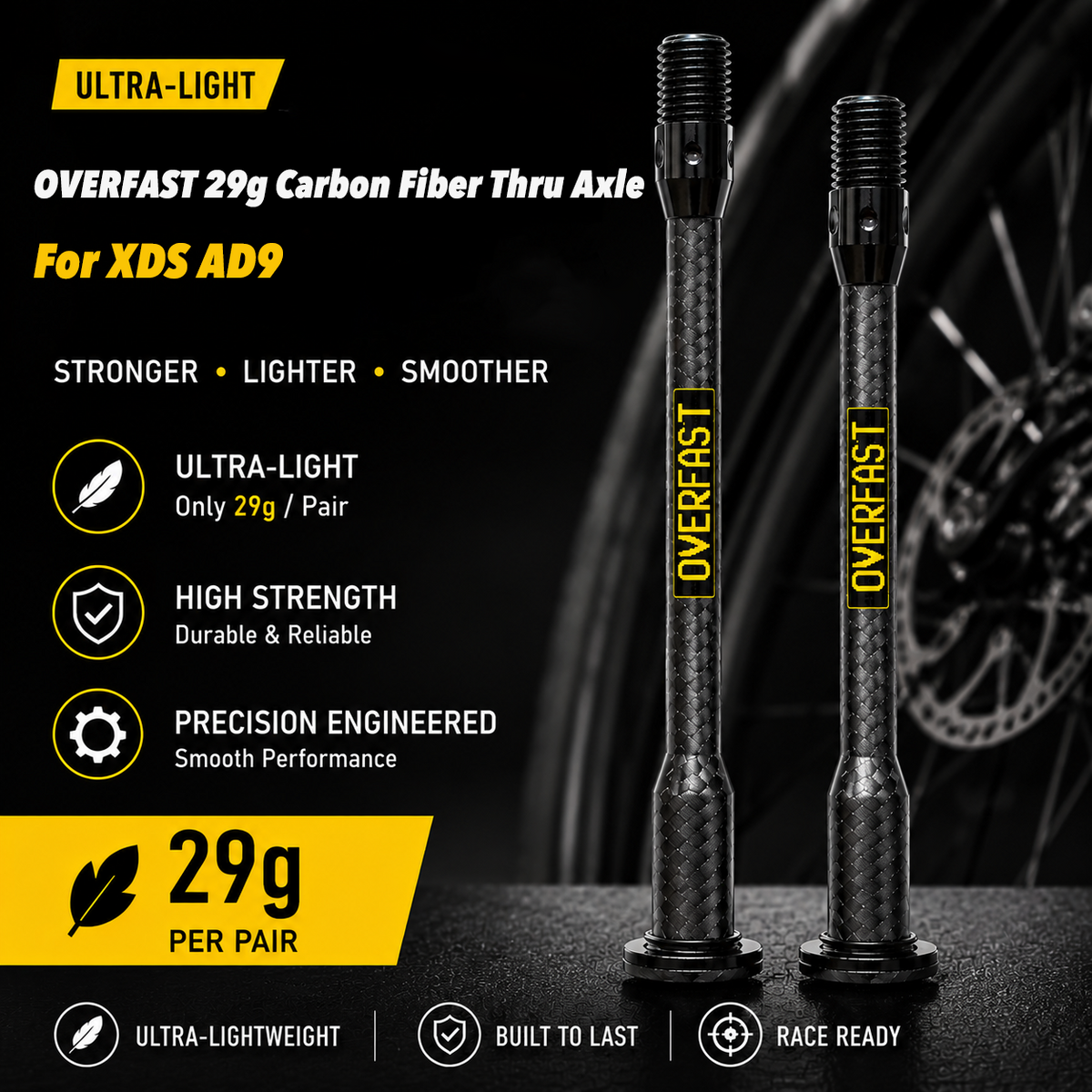 OVERFAST 29g Ultra-Light Carbon Fiber Thru Axle Set for XDS RT8 / RT9 / AD9