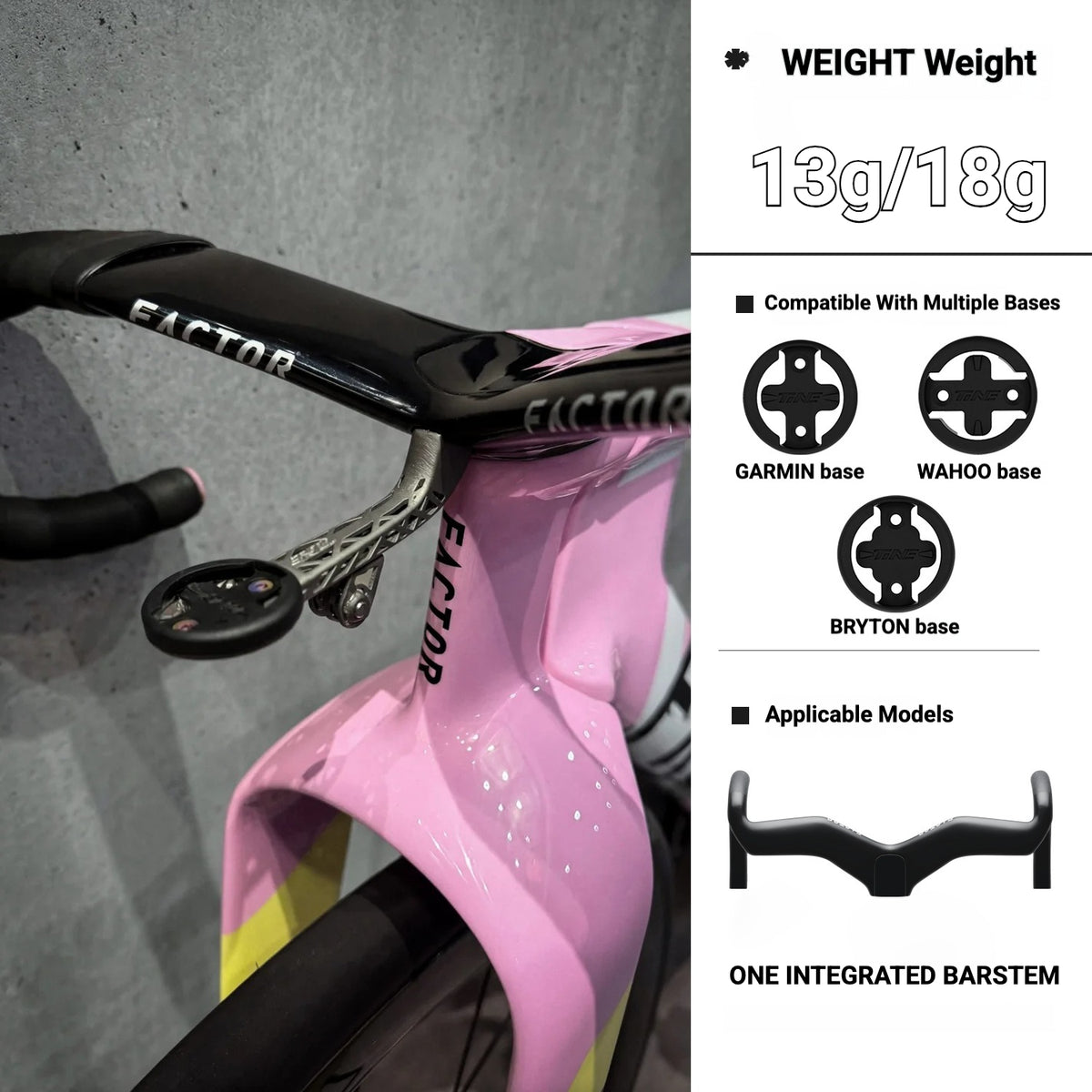 ONE Integrated Barstem Titanium Bike Computer Mount for Factor ONE | Ultra-Light 13g–20g Garmin Wahoo Bryton