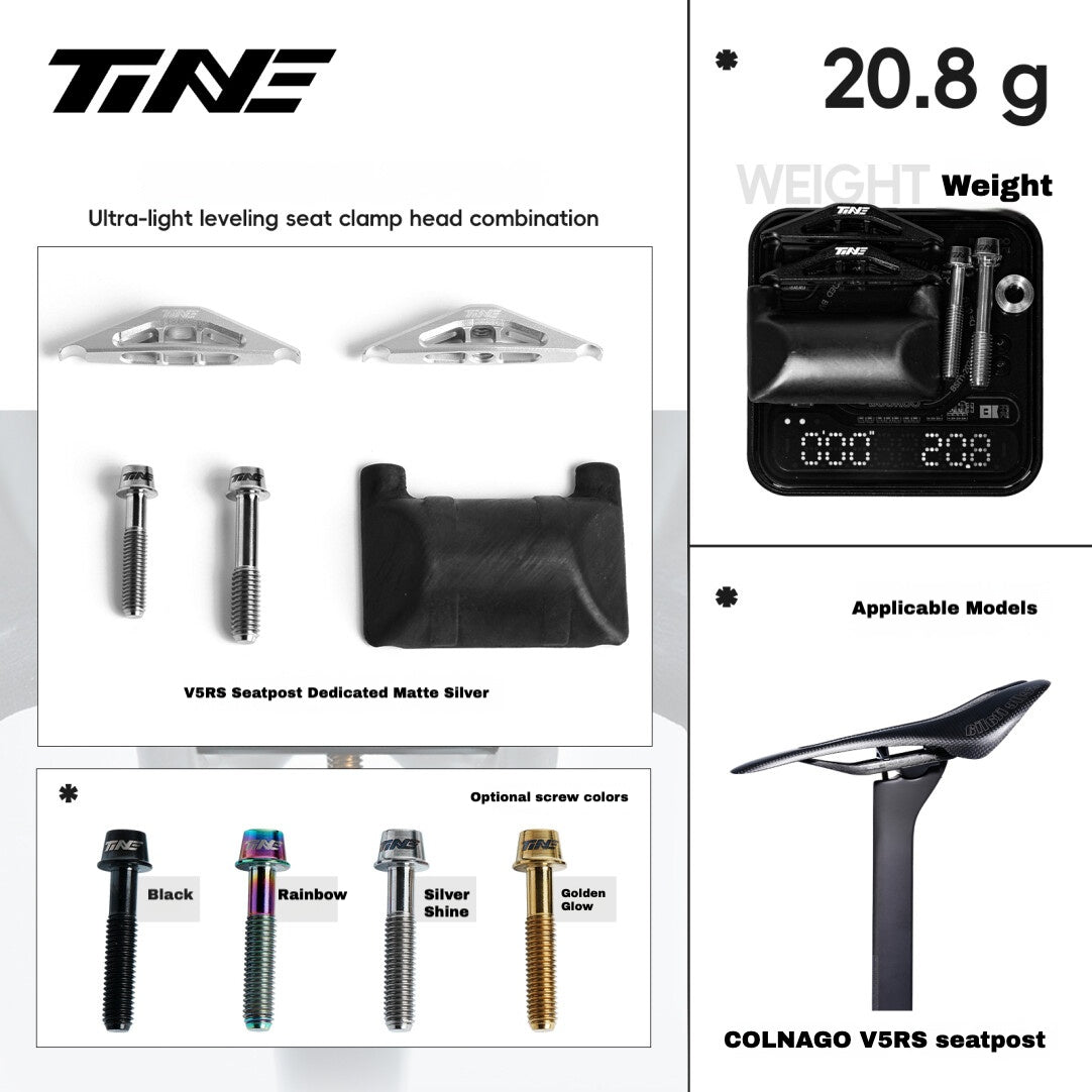 TiNE Ultra-Light Titanium Seat Clamp Kit for Colnago V5RS Y1RS Seatpost | 20.8g Lightweight Leveling Saddle Rail Assembly